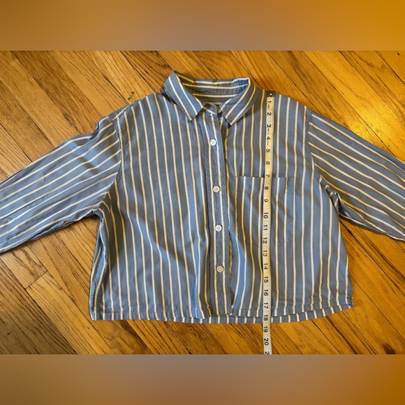 Everlane The Way Short Shirt Silky Cotton Striped Blue White XS - Picture 11 of 11